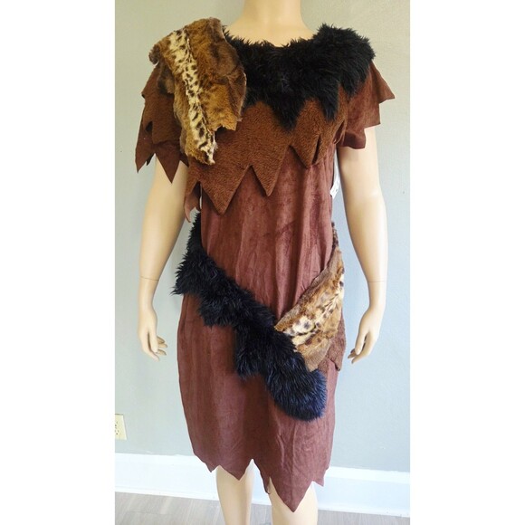 Caveman Costume Unisex Adult OS Halloween Outfit Faux Fur Rubies Club Tags Kmart - Picture 11 of 16